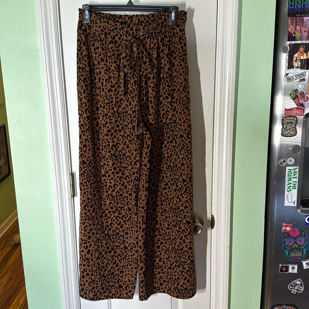 Sienna Sky Leopard Print Wide Leg Trouser Pants Wild Cat Kitty Boho Comfy Size M